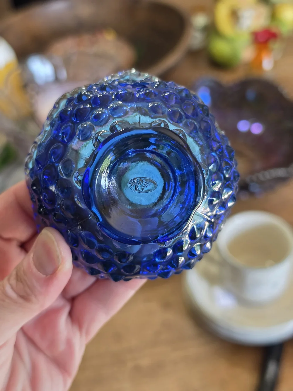 Wilkerson Fenton Cobalt Blue Uranium Hobnail Glass Fairy Lamp